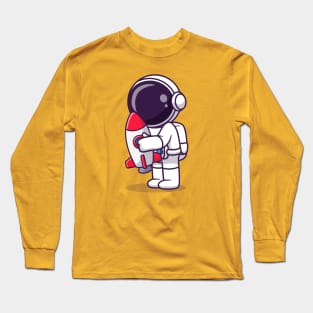 Cute Astronaut Hug Rocket Toy Cartoon Long Sleeve T-Shirt